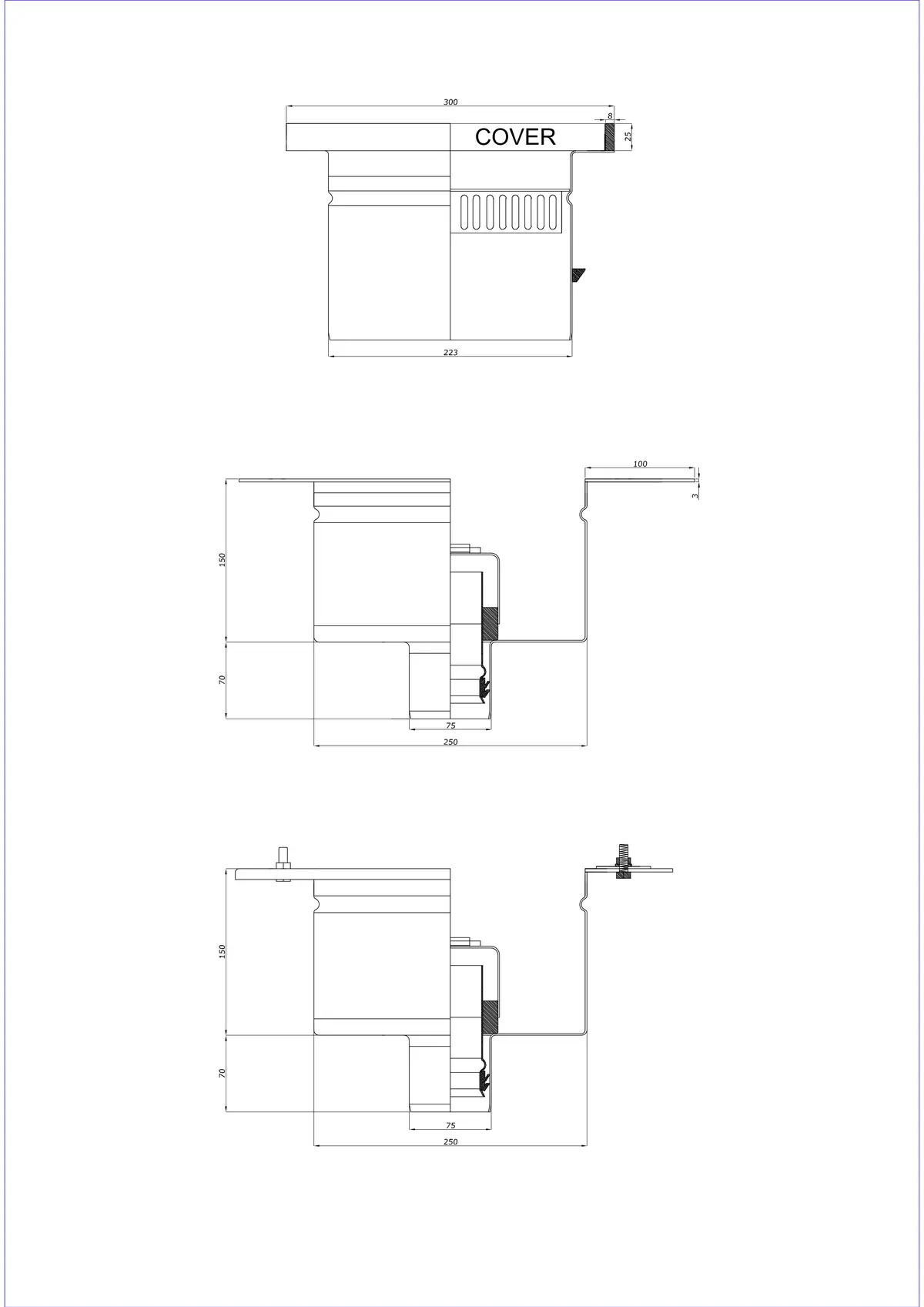 Wpust Podłogowy BK_KROD 300 DN 75 z Rantem 25x8 mm - Dwuczęściowy Pionowy 