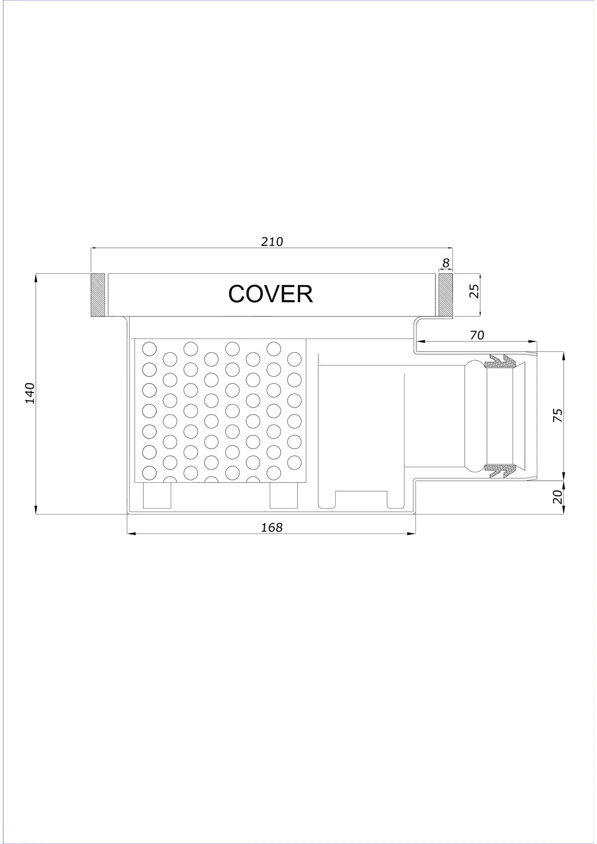 Wpust Podłogowy BK_KROB 210 DN 75 z Rantem 25x8mm - Jednoczęściowy Poziomy 