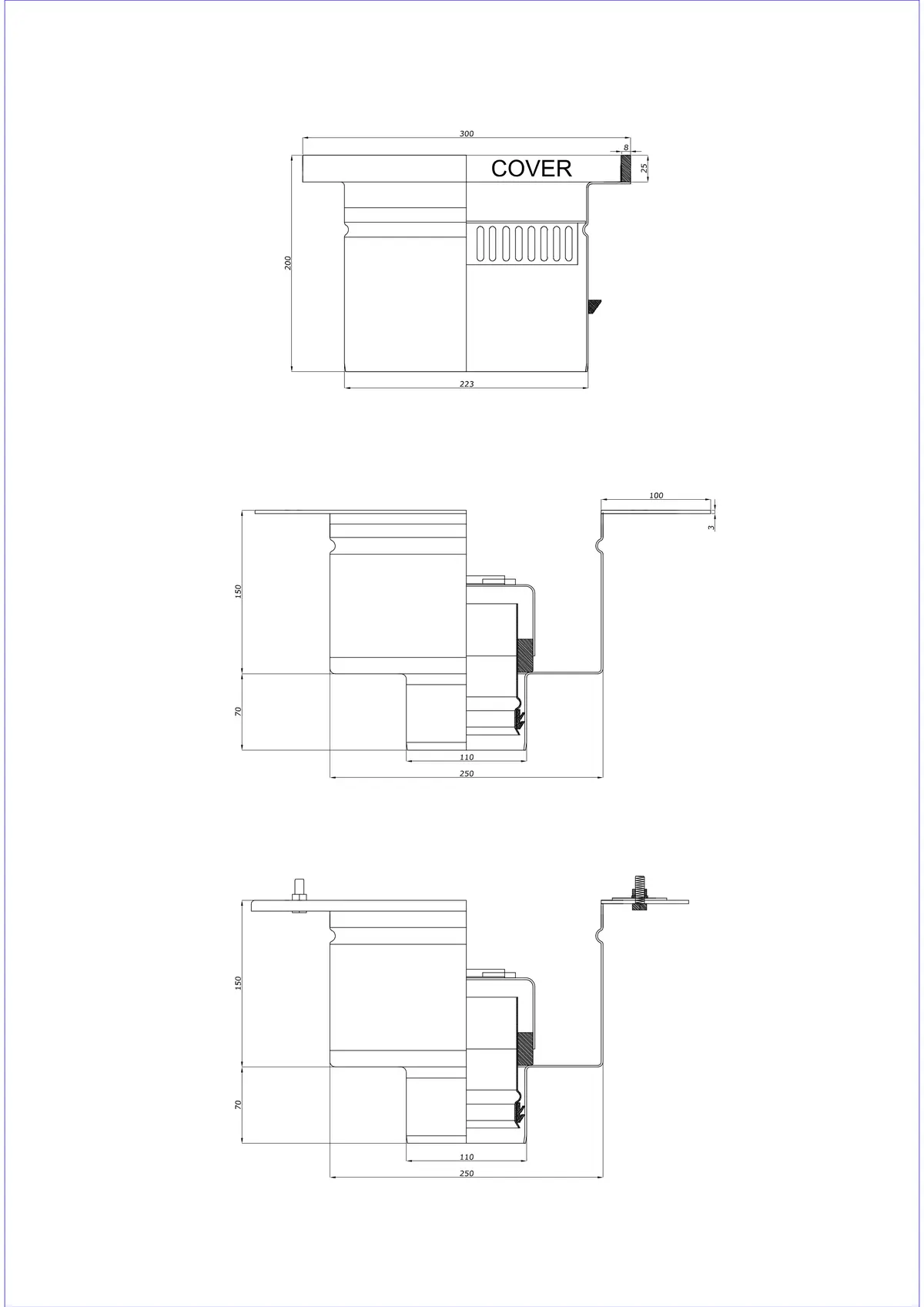 Wpust Podłogowy BK_KROD 300 DN 110 z Rantem 25x8mm - Dwuczęściowy Pionowy 