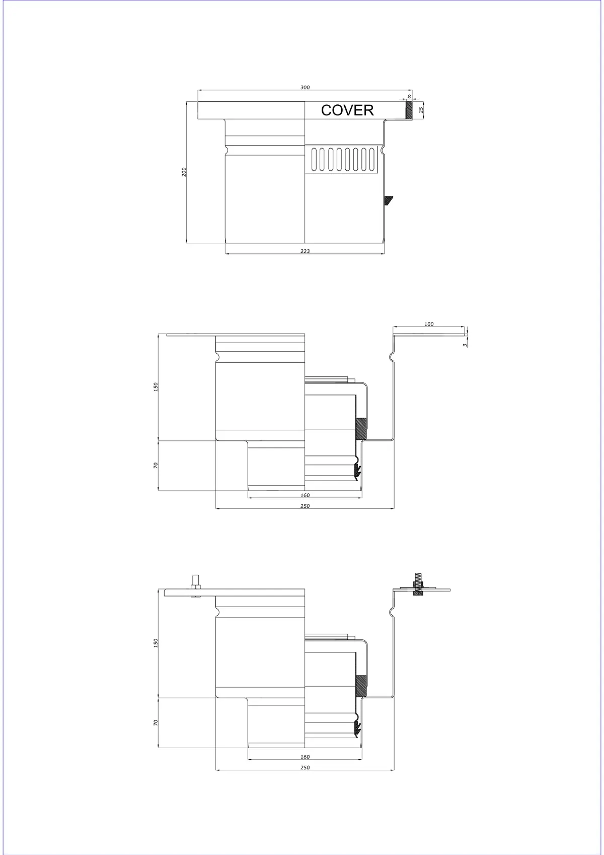 Wpust Podłogowy BK_KROD 300 DN 160 z Rantem 25x8mm - Dwuczęściowy Pionowy 