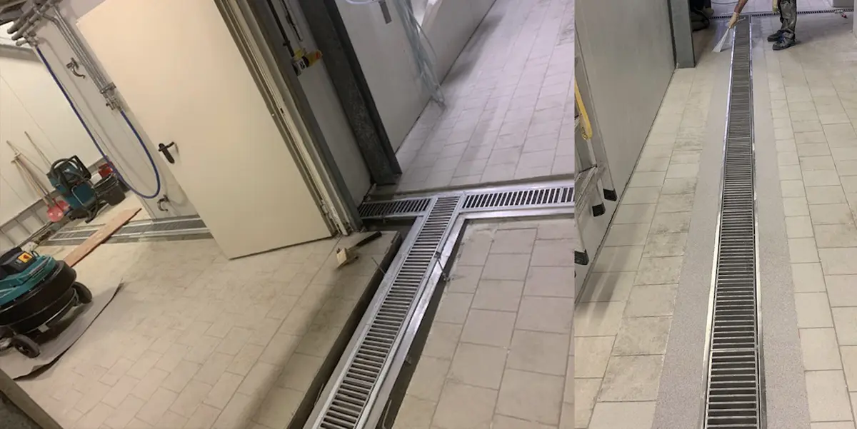 modernizacja podłogi w zakładzie przetwórstwa żywności - montaż kanałów rynnowych