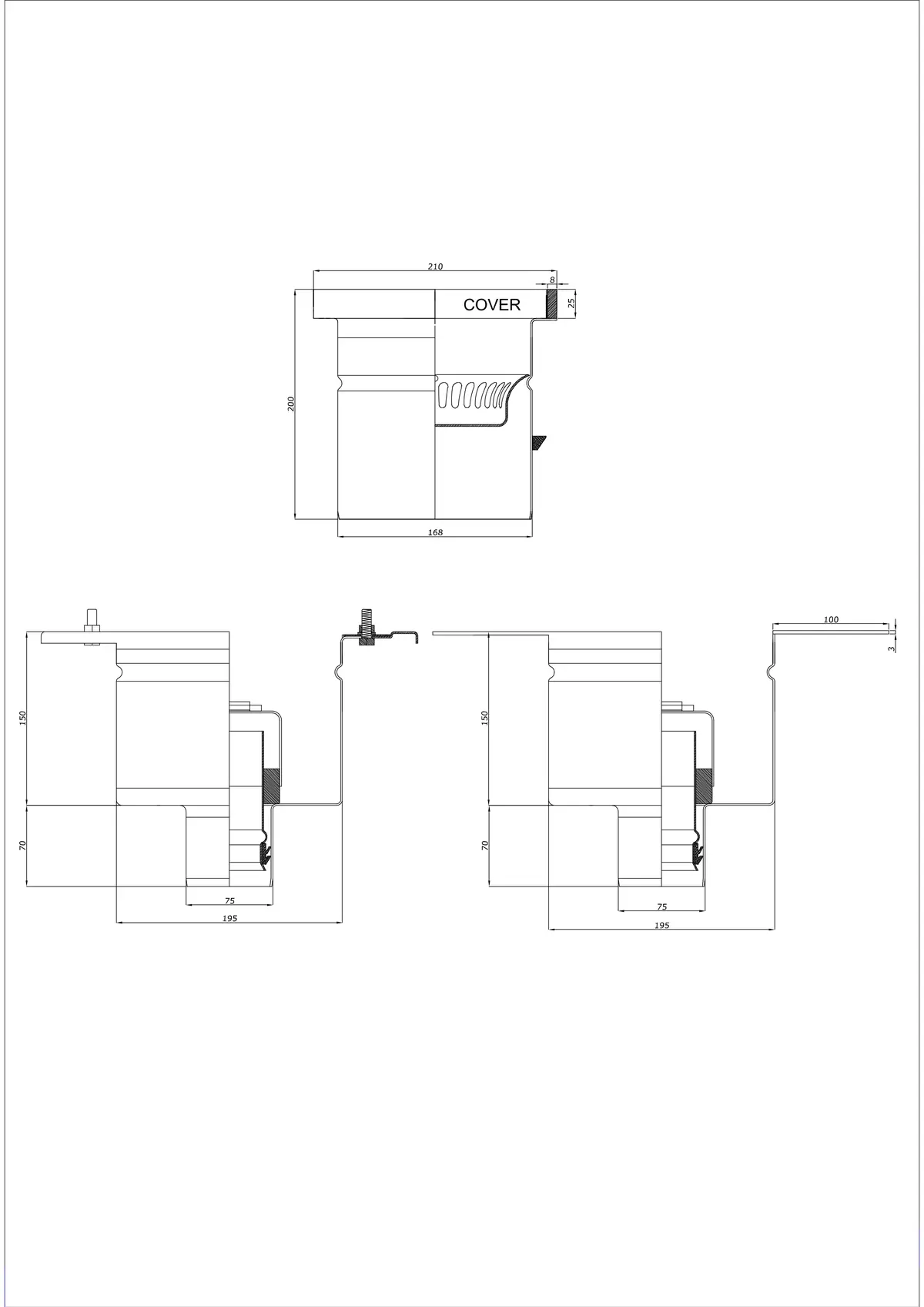 Wpust Podłogowy BK_KROD 210 DN 75 z Rantem 25x8mm - Dwuczęściowy Pionowy 